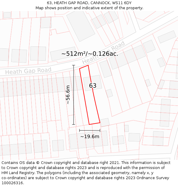 63, HEATH GAP ROAD, CANNOCK, WS11 6DY: Plot and title map