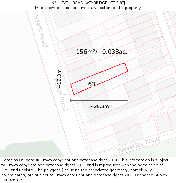 63, HEATH ROAD, WEYBRIDGE, KT13 8TJ: Plot and title map