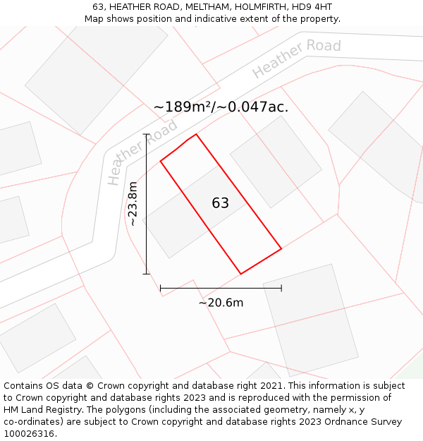63, HEATHER ROAD, MELTHAM, HOLMFIRTH, HD9 4HT: Plot and title map