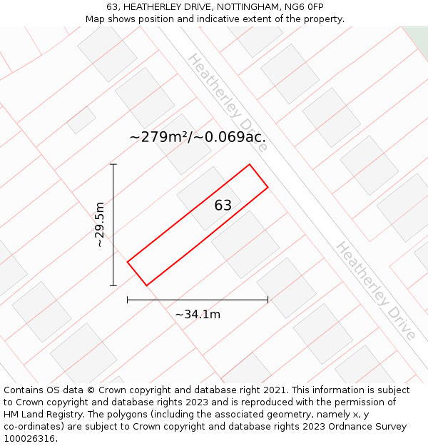 63, HEATHERLEY DRIVE, NOTTINGHAM, NG6 0FP: Plot and title map