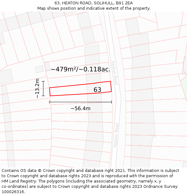 63, HEATON ROAD, SOLIHULL, B91 2EA: Plot and title map