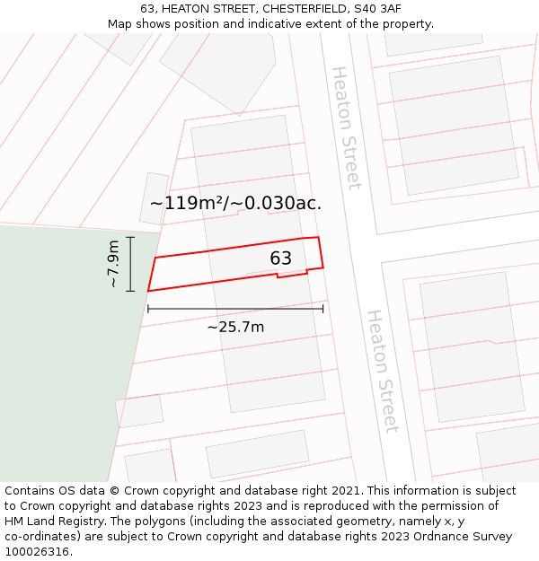63, HEATON STREET, CHESTERFIELD, S40 3AF: Plot and title map