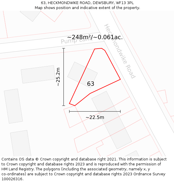 63, HECKMONDWIKE ROAD, DEWSBURY, WF13 3PL: Plot and title map