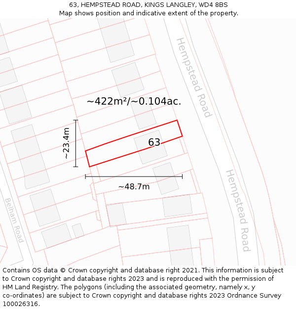 63, HEMPSTEAD ROAD, KINGS LANGLEY, WD4 8BS: Plot and title map