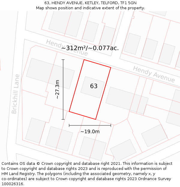 63, HENDY AVENUE, KETLEY, TELFORD, TF1 5GN: Plot and title map