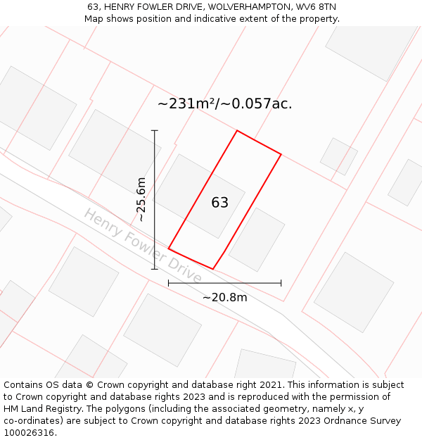 63, HENRY FOWLER DRIVE, WOLVERHAMPTON, WV6 8TN: Plot and title map