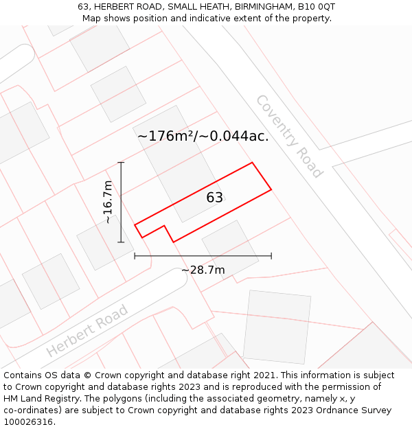 63, HERBERT ROAD, SMALL HEATH, BIRMINGHAM, B10 0QT: Plot and title map