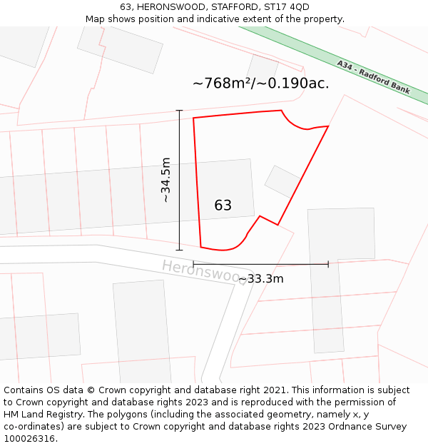 63, HERONSWOOD, STAFFORD, ST17 4QD: Plot and title map