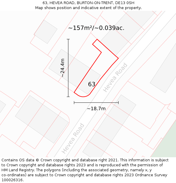 63, HEVEA ROAD, BURTON-ON-TRENT, DE13 0SH: Plot and title map