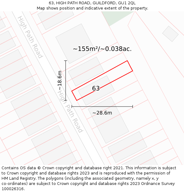 63, HIGH PATH ROAD, GUILDFORD, GU1 2QL: Plot and title map