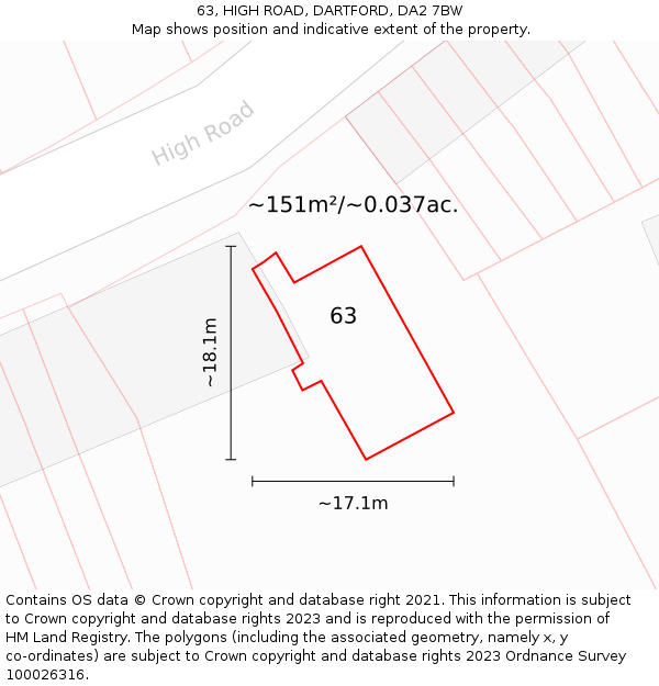 63, HIGH ROAD, DARTFORD, DA2 7BW: Plot and title map