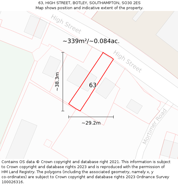 63, HIGH STREET, BOTLEY, SOUTHAMPTON, SO30 2ES: Plot and title map