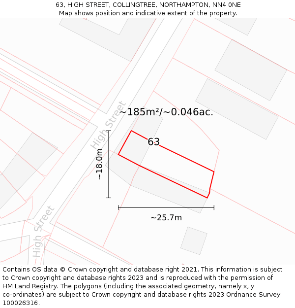 63, HIGH STREET, COLLINGTREE, NORTHAMPTON, NN4 0NE: Plot and title map