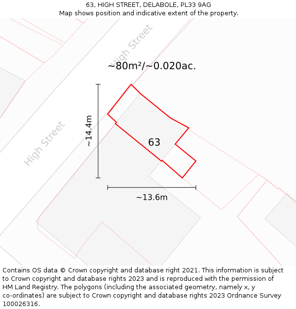63, HIGH STREET, DELABOLE, PL33 9AG: Plot and title map