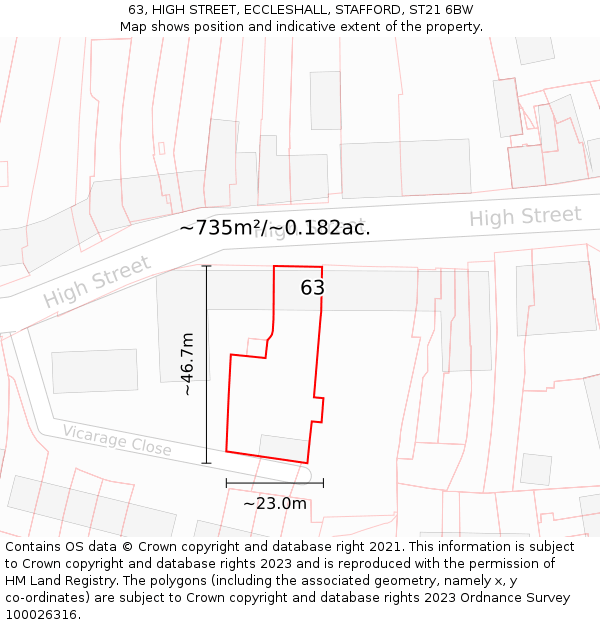 63, HIGH STREET, ECCLESHALL, STAFFORD, ST21 6BW: Plot and title map