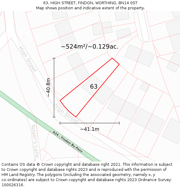 63, HIGH STREET, FINDON, WORTHING, BN14 0ST: Plot and title map
