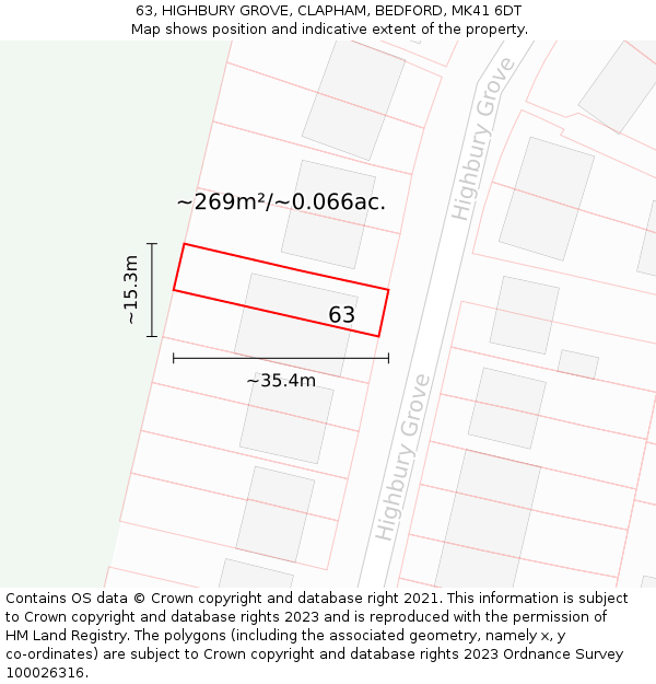 63, HIGHBURY GROVE, CLAPHAM, BEDFORD, MK41 6DT: Plot and title map