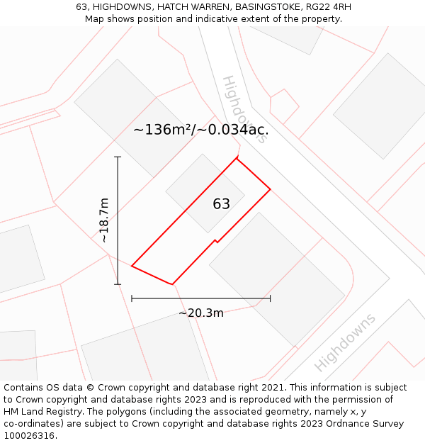 63, HIGHDOWNS, HATCH WARREN, BASINGSTOKE, RG22 4RH: Plot and title map