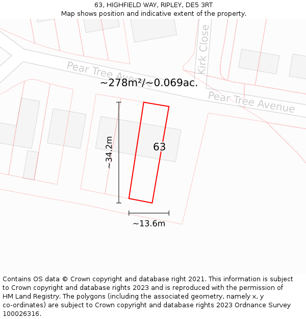 63, HIGHFIELD WAY, RIPLEY, DE5 3RT: Plot and title map