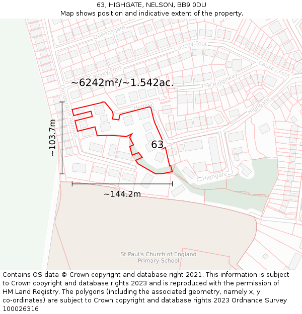 63, HIGHGATE, NELSON, BB9 0DU: Plot and title map