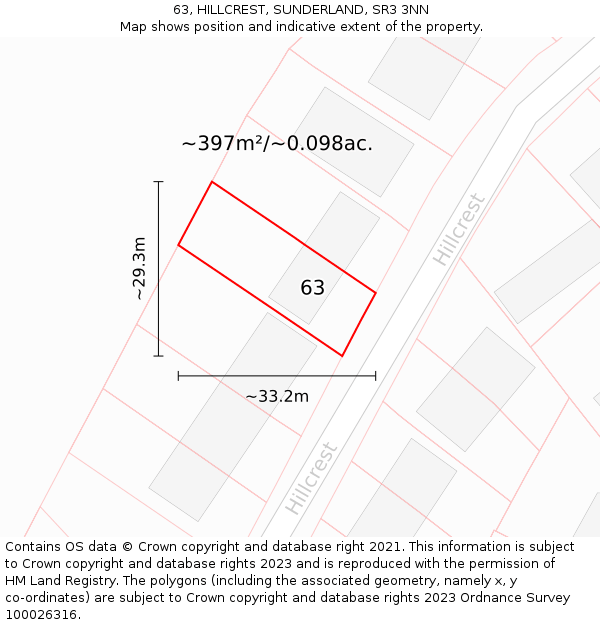 63, HILLCREST, SUNDERLAND, SR3 3NN: Plot and title map