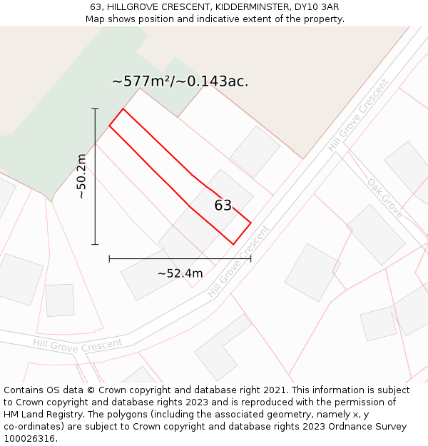 63, HILLGROVE CRESCENT, KIDDERMINSTER, DY10 3AR: Plot and title map