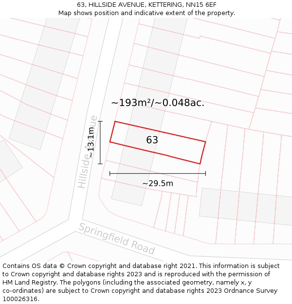 63, HILLSIDE AVENUE, KETTERING, NN15 6EF: Plot and title map