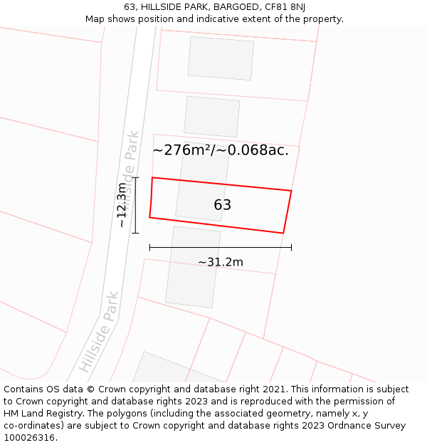 63, HILLSIDE PARK, BARGOED, CF81 8NJ: Plot and title map