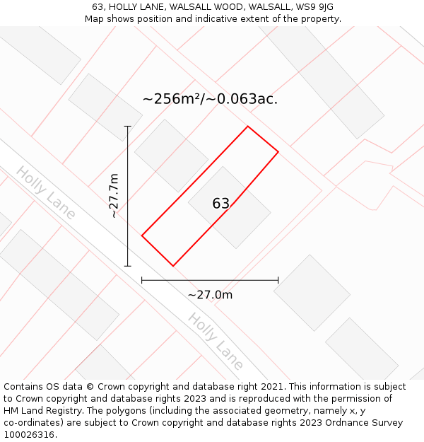 63, HOLLY LANE, WALSALL WOOD, WALSALL, WS9 9JG: Plot and title map