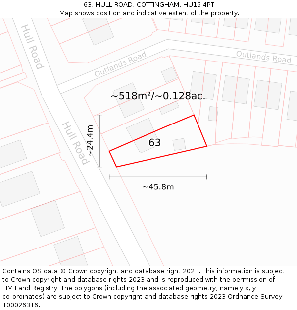 63, HULL ROAD, COTTINGHAM, HU16 4PT: Plot and title map