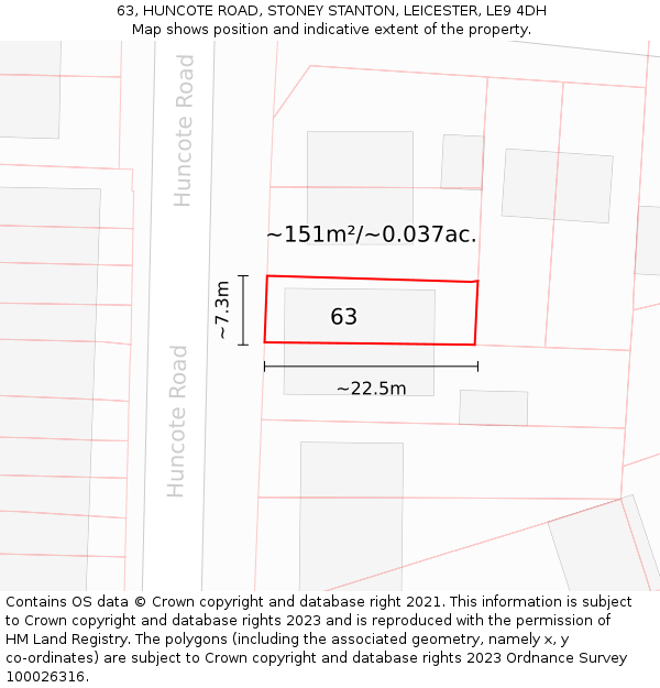 63, HUNCOTE ROAD, STONEY STANTON, LEICESTER, LE9 4DH: Plot and title map