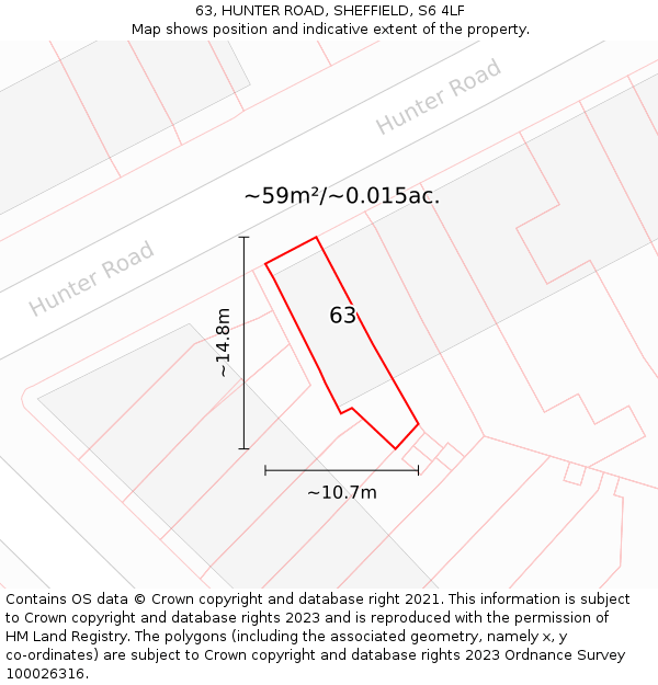 63, HUNTER ROAD, SHEFFIELD, S6 4LF: Plot and title map