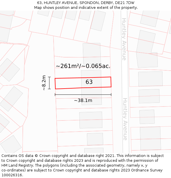 63, HUNTLEY AVENUE, SPONDON, DERBY, DE21 7DW: Plot and title map