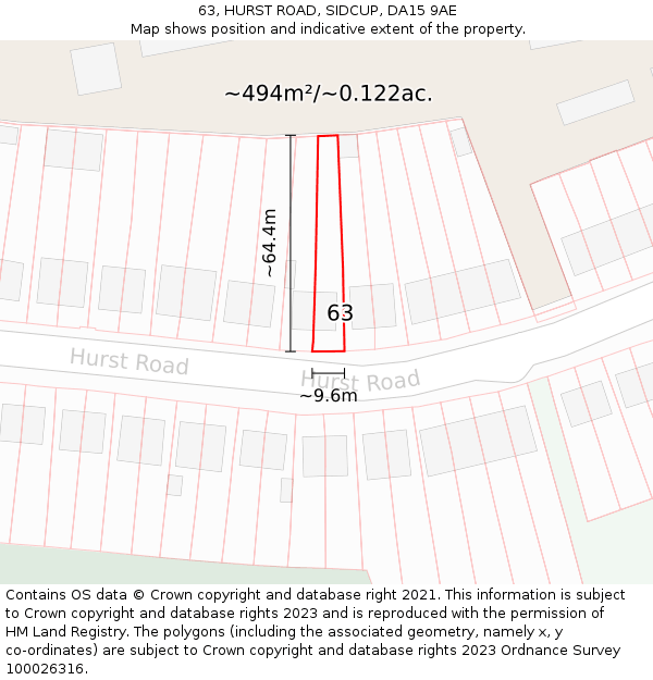 63, HURST ROAD, SIDCUP, DA15 9AE: Plot and title map