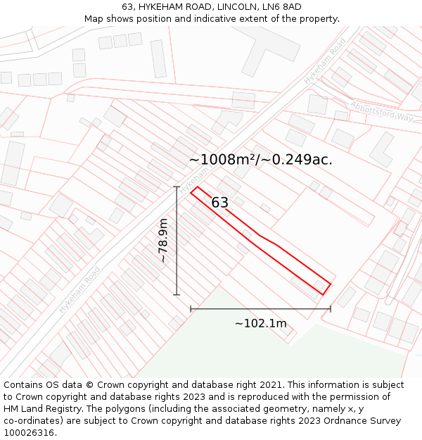 63, HYKEHAM ROAD, LINCOLN, LN6 8AD: Plot and title map