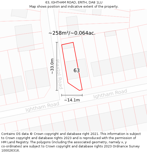 63, IGHTHAM ROAD, ERITH, DA8 1LU: Plot and title map