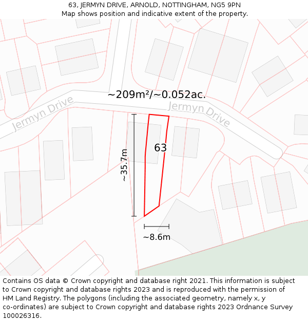 63, JERMYN DRIVE, ARNOLD, NOTTINGHAM, NG5 9PN: Plot and title map