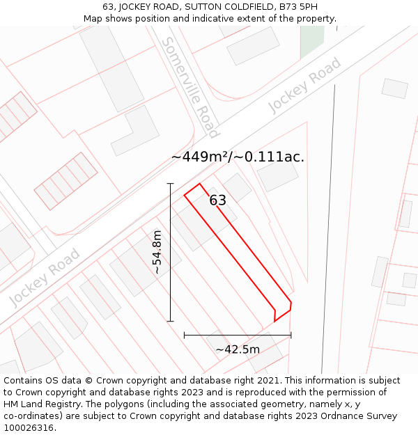 63, JOCKEY ROAD, SUTTON COLDFIELD, B73 5PH: Plot and title map