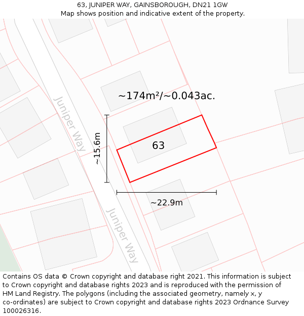 63, JUNIPER WAY, GAINSBOROUGH, DN21 1GW: Plot and title map