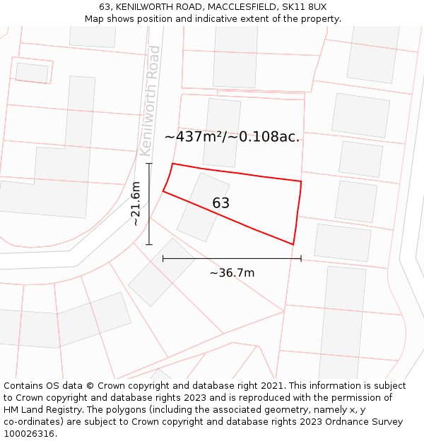 63, KENILWORTH ROAD, MACCLESFIELD, SK11 8UX: Plot and title map