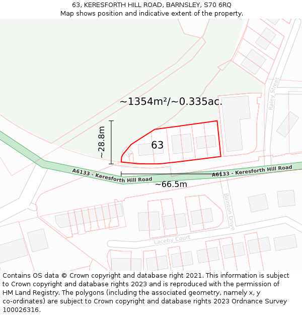63, KERESFORTH HILL ROAD, BARNSLEY, S70 6RQ: Plot and title map