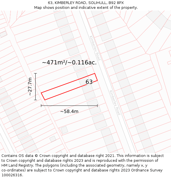 63, KIMBERLEY ROAD, SOLIHULL, B92 8PX: Plot and title map