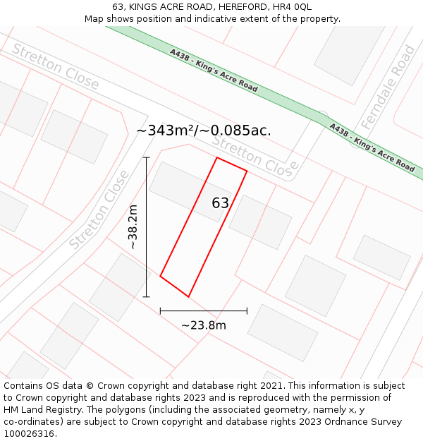 63, KINGS ACRE ROAD, HEREFORD, HR4 0QL: Plot and title map