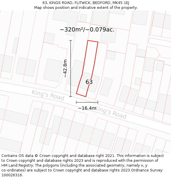 63, KINGS ROAD, FLITWICK, BEDFORD, MK45 1EJ: Plot and title map