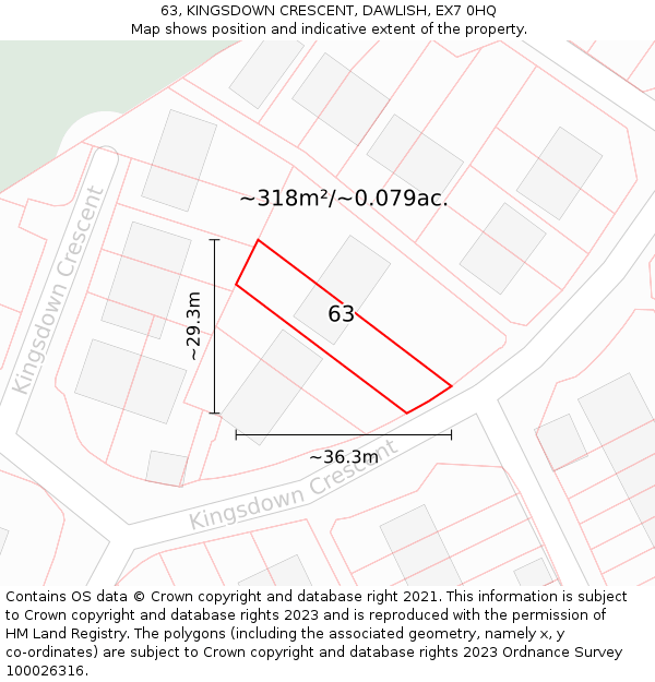 63, KINGSDOWN CRESCENT, DAWLISH, EX7 0HQ: Plot and title map