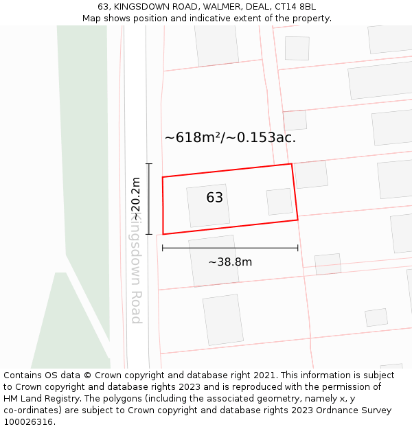 63, KINGSDOWN ROAD, WALMER, DEAL, CT14 8BL: Plot and title map