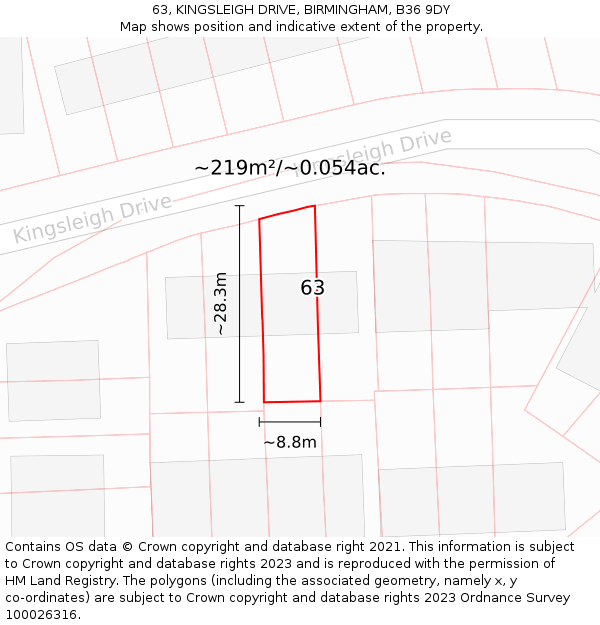63, KINGSLEIGH DRIVE, BIRMINGHAM, B36 9DY: Plot and title map