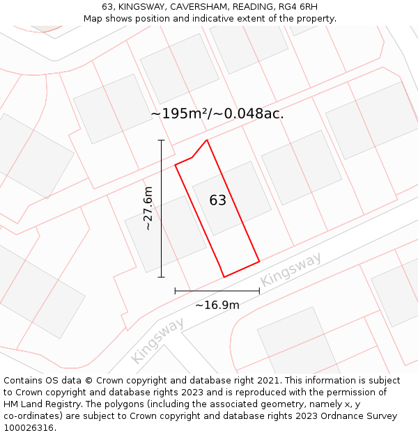 63, KINGSWAY, CAVERSHAM, READING, RG4 6RH: Plot and title map