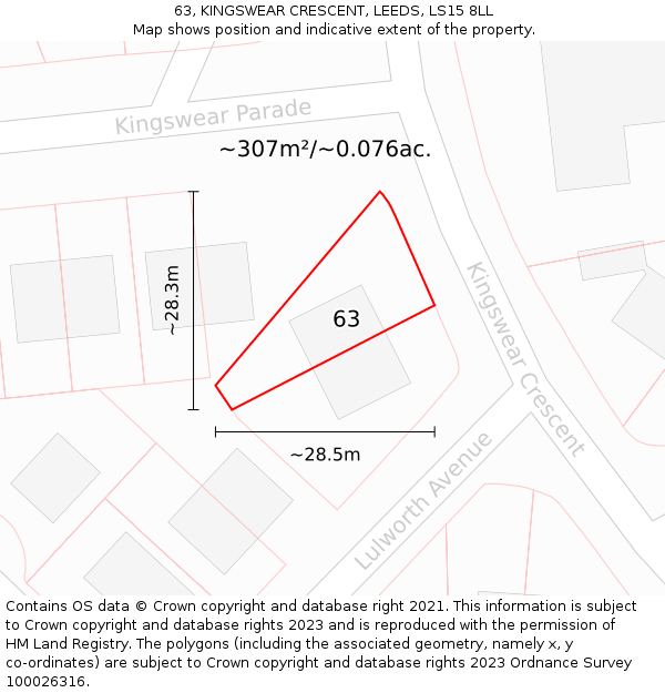 63, KINGSWEAR CRESCENT, LEEDS, LS15 8LL: Plot and title map