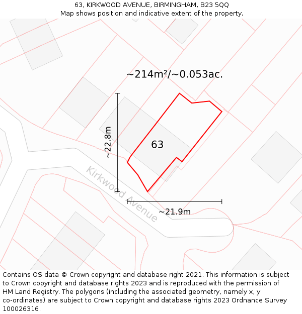 63, KIRKWOOD AVENUE, BIRMINGHAM, B23 5QQ: Plot and title map